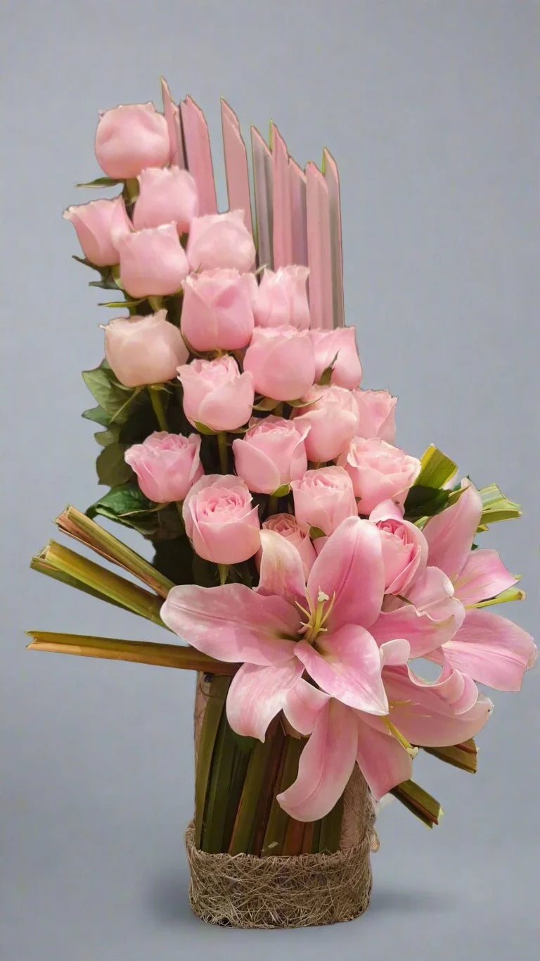 A breathtaking medley of pink roses and lilies, ideal for romantic gestures.