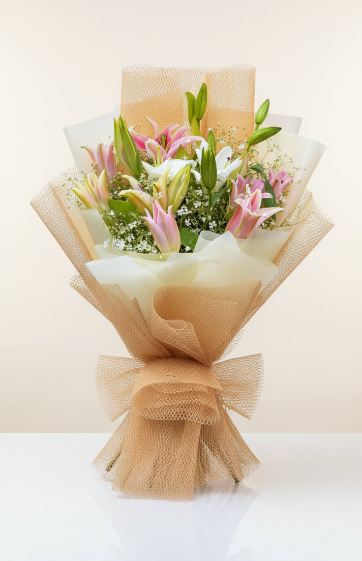 Classic Pink & White Lily Bouquet